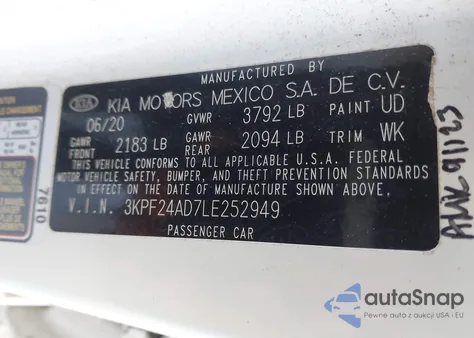 2020 Kia Forte Lxs from USA, damaged, VIN 3KPF24AD7LE252949